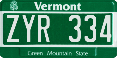 VT license plate ZYR334
