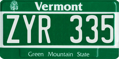 VT license plate ZYR335