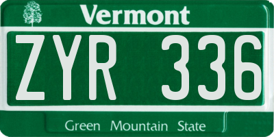 VT license plate ZYR336