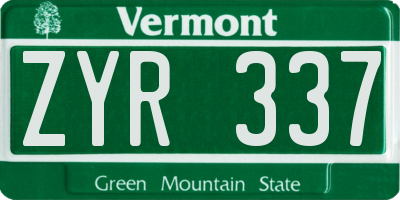 VT license plate ZYR337