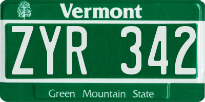 VT license plate ZYR342