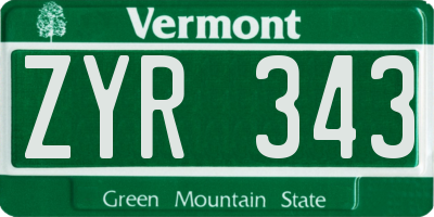 VT license plate ZYR343