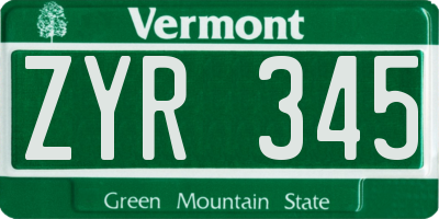 VT license plate ZYR345