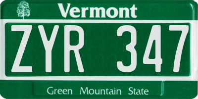 VT license plate ZYR347