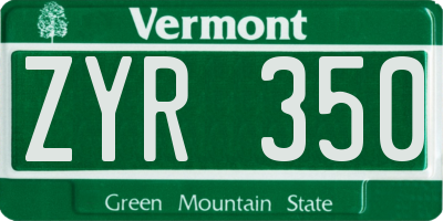 VT license plate ZYR350