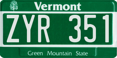 VT license plate ZYR351