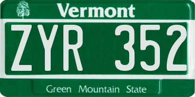 VT license plate ZYR352