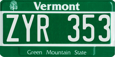 VT license plate ZYR353