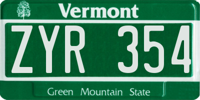 VT license plate ZYR354
