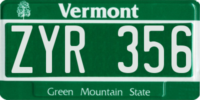 VT license plate ZYR356