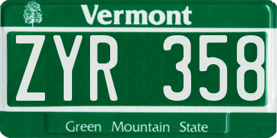 VT license plate ZYR358
