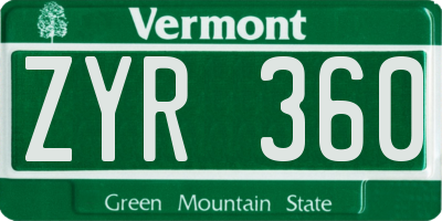 VT license plate ZYR360