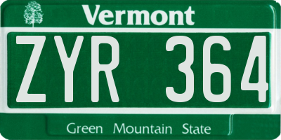 VT license plate ZYR364