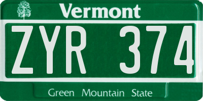 VT license plate ZYR374