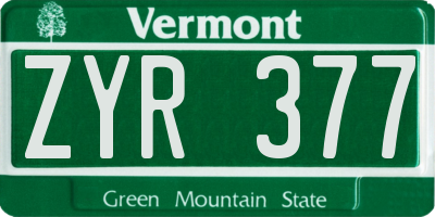 VT license plate ZYR377