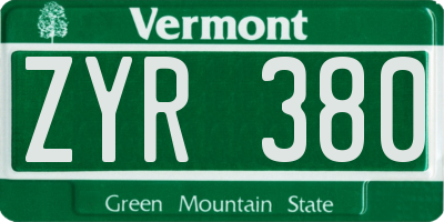 VT license plate ZYR380