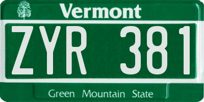VT license plate ZYR381