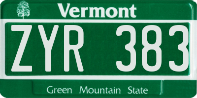 VT license plate ZYR383