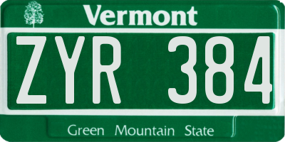 VT license plate ZYR384