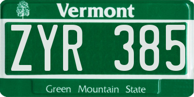 VT license plate ZYR385