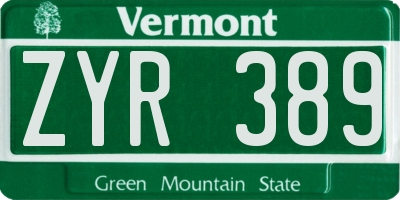 VT license plate ZYR389