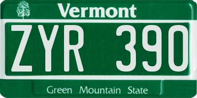 VT license plate ZYR390