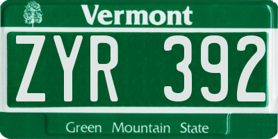 VT license plate ZYR392