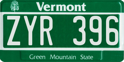 VT license plate ZYR396