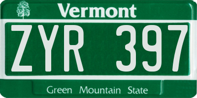 VT license plate ZYR397