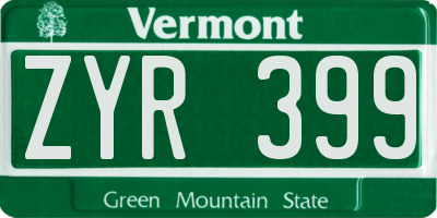 VT license plate ZYR399