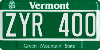 VT license plate ZYR400