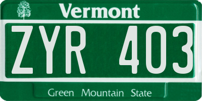 VT license plate ZYR403