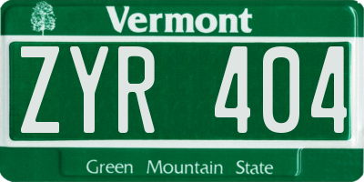 VT license plate ZYR404