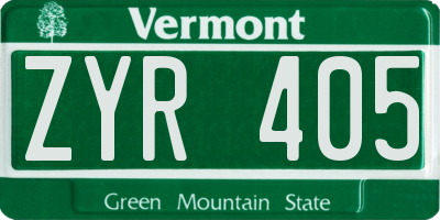 VT license plate ZYR405