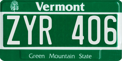 VT license plate ZYR406