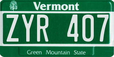 VT license plate ZYR407