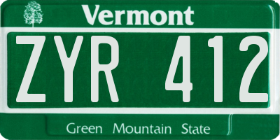 VT license plate ZYR412