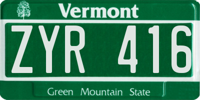 VT license plate ZYR416