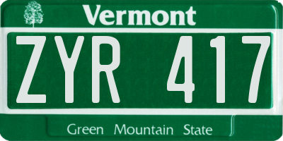 VT license plate ZYR417