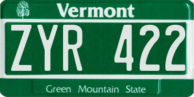 VT license plate ZYR422