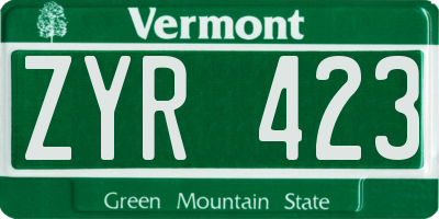 VT license plate ZYR423