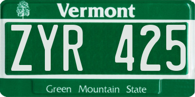 VT license plate ZYR425