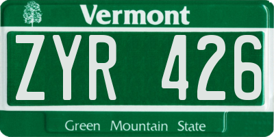 VT license plate ZYR426