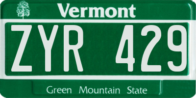 VT license plate ZYR429