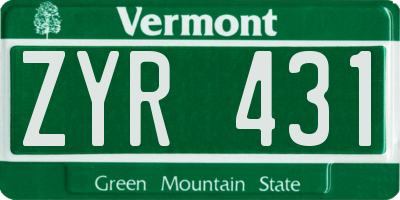 VT license plate ZYR431
