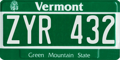 VT license plate ZYR432