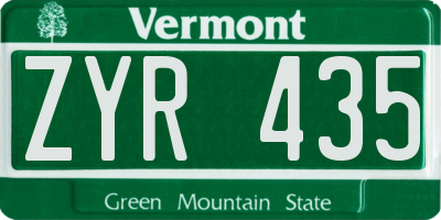 VT license plate ZYR435