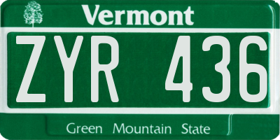 VT license plate ZYR436