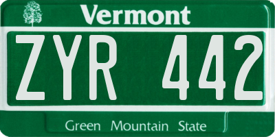 VT license plate ZYR442