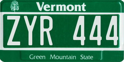 VT license plate ZYR444